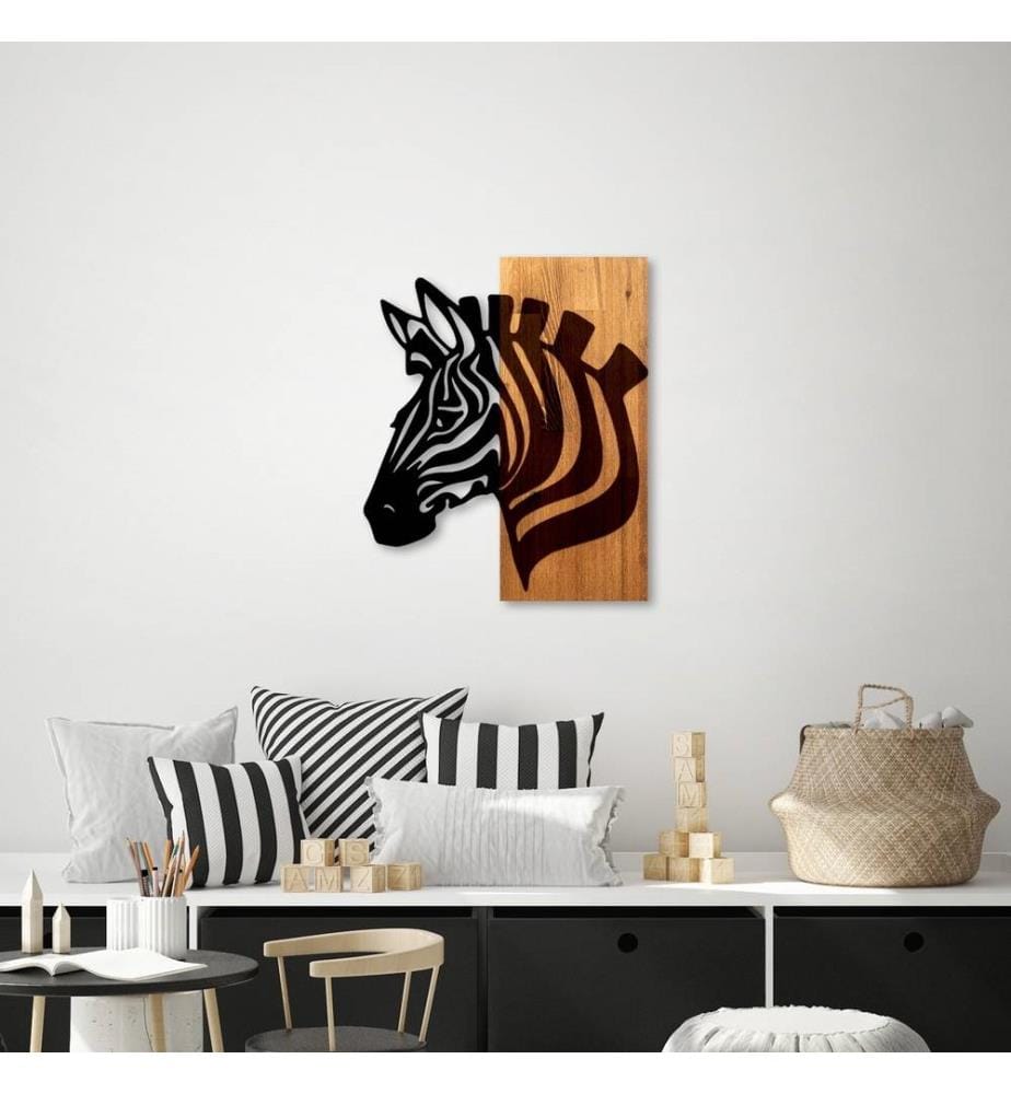Dekoratives Wandaccessoire aus Holz, Nussbaum, Schwarz, 50% Holz - 50% Metall