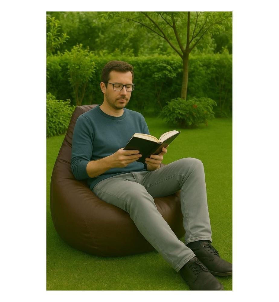 Sac pouf, marron, 100 % polyester, tissu : 100 % simili-cuir : 100 % simili-cuir