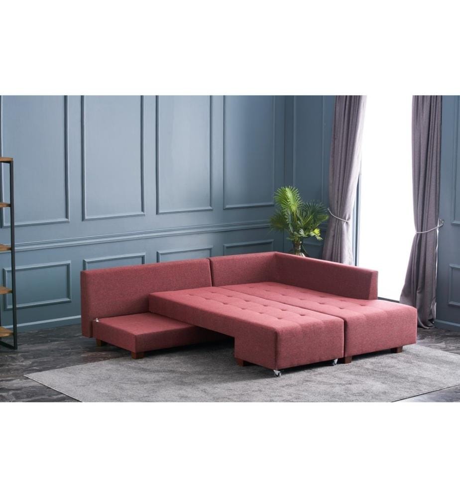 Corner Sofa-Bed, Claret Red, Wood / Fiberboard Frame, Polyester Fabric