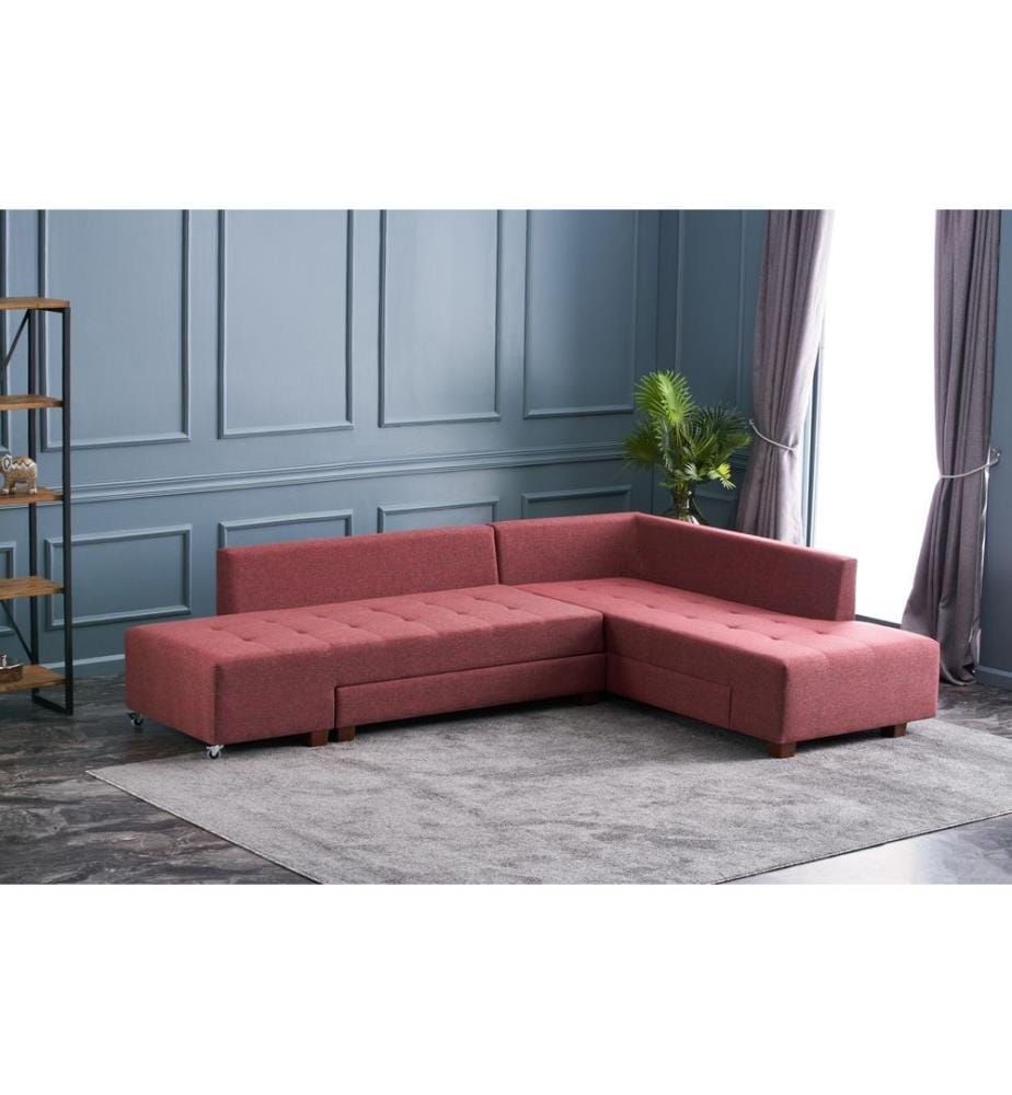 Corner Sofa-Bed, Claret Red, Wood / Fiberboard Frame, Polyester Fabric