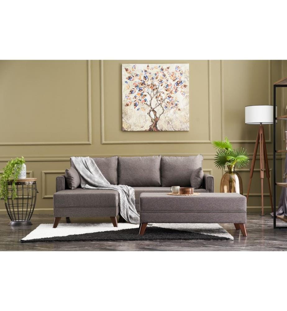 Corner Sofa-Bed, Brown, Fir Tree & MDF Frame, Polyester Fabric