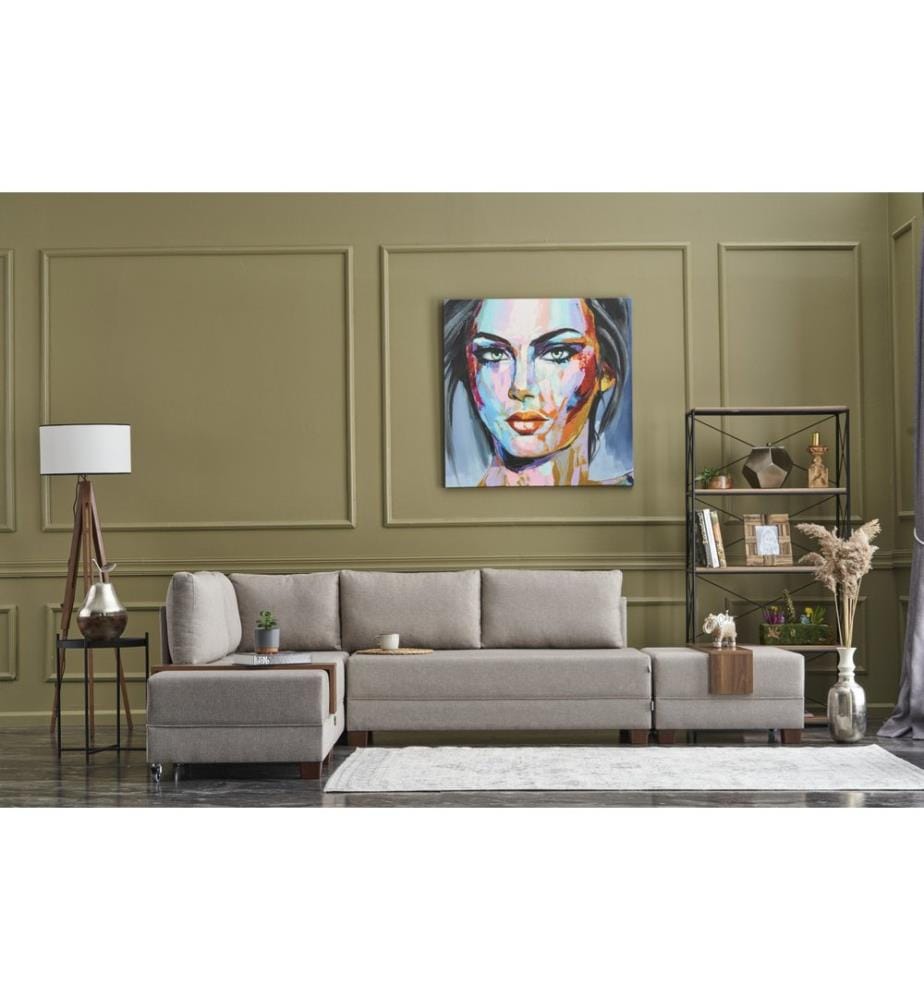 Corner Sofa-Bed, Cream, Wooden & Melamine Coated Particle Board Frame, Cotton & Polyester Fabric