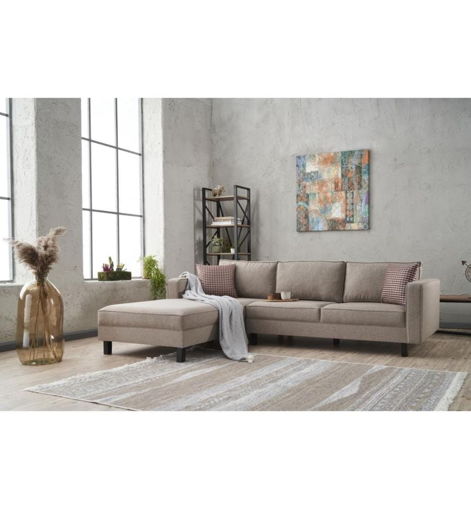 Corner Sofa, Cream, Beech Wood Frame, Polyester / Linen Fabric