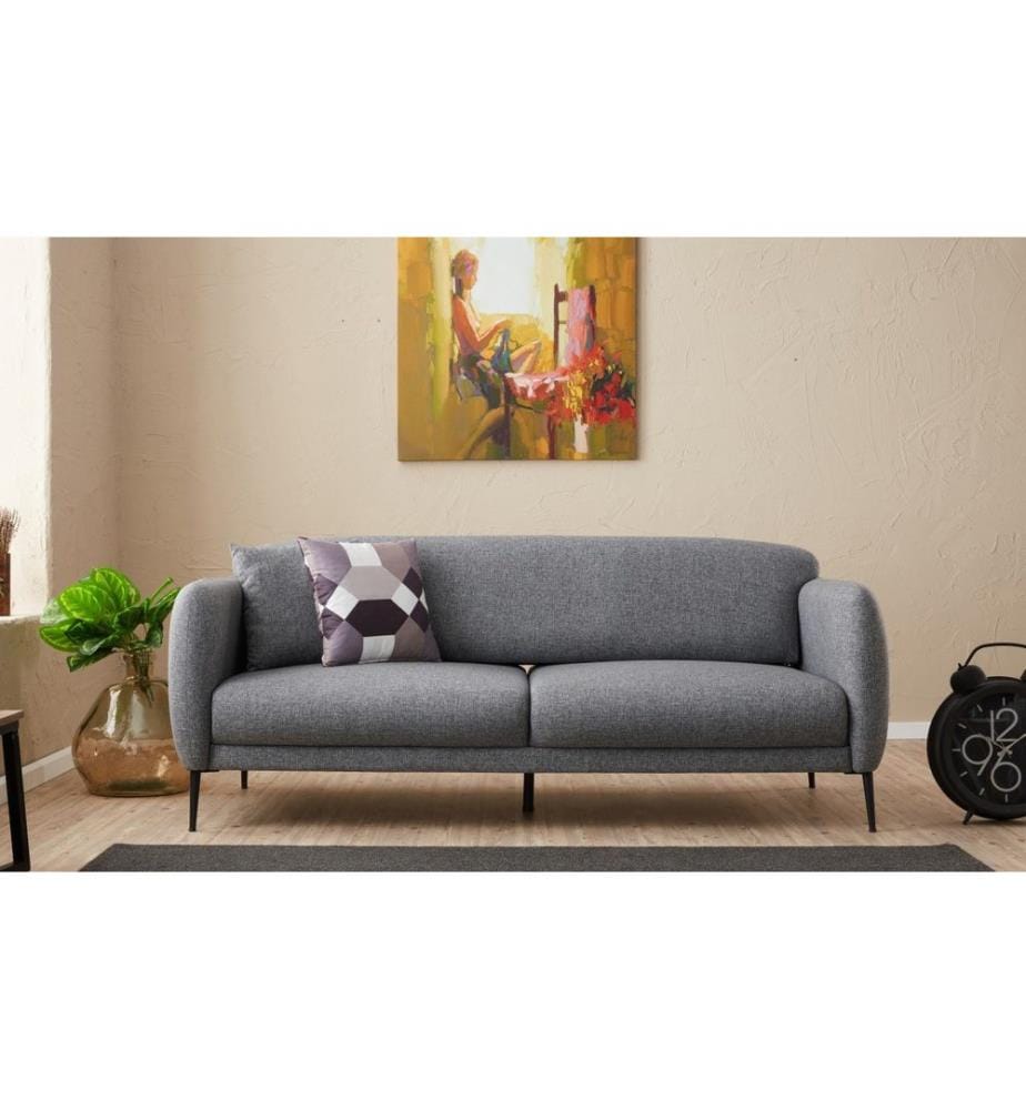 3-Seat Sofa-Bed, Grey, Beech Wood Frame, 50% Polyester / 50% Linen Fabric