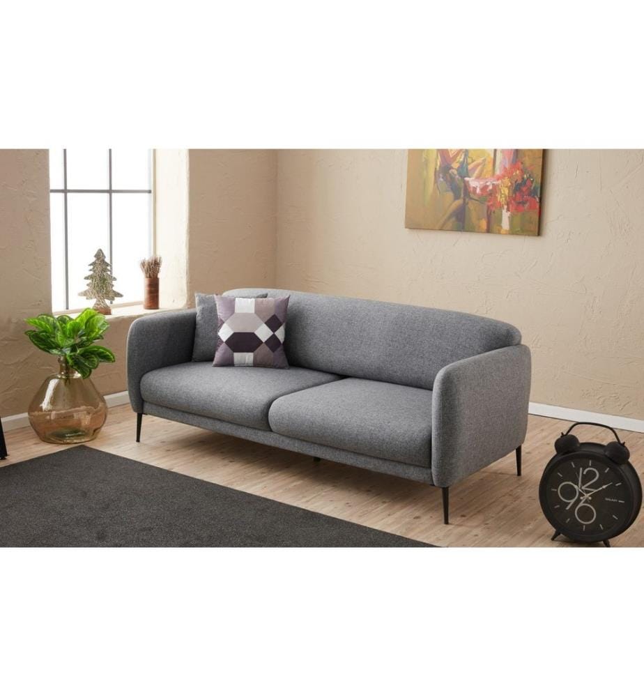 3-Seat Sofa-Bed, Grey, Beech Wood Frame, 50% Polyester / 50% Linen Fabric