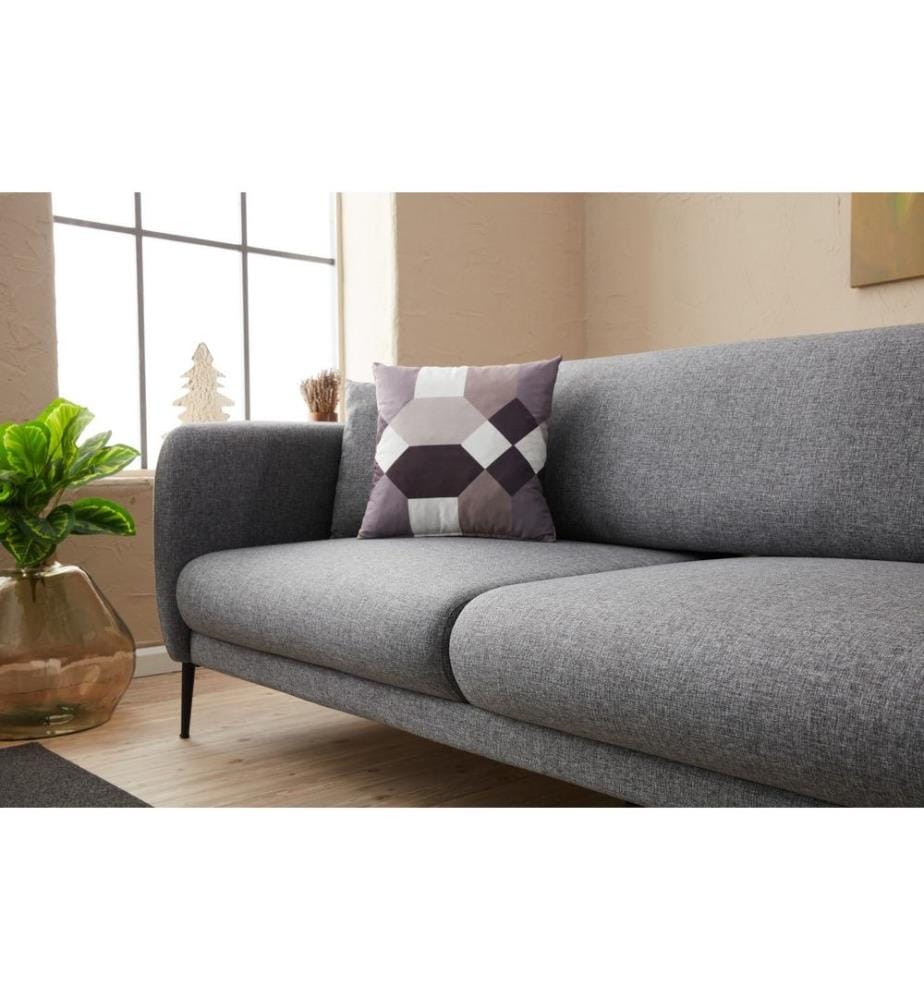 3-Seat Sofa-Bed, Grey, Beech Wood Frame, 50% Polyester / 50% Linen Fabric