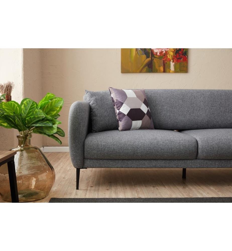 3-Seat Sofa-Bed, Grey, Beech Wood Frame, 50% Polyester / 50% Linen Fabric