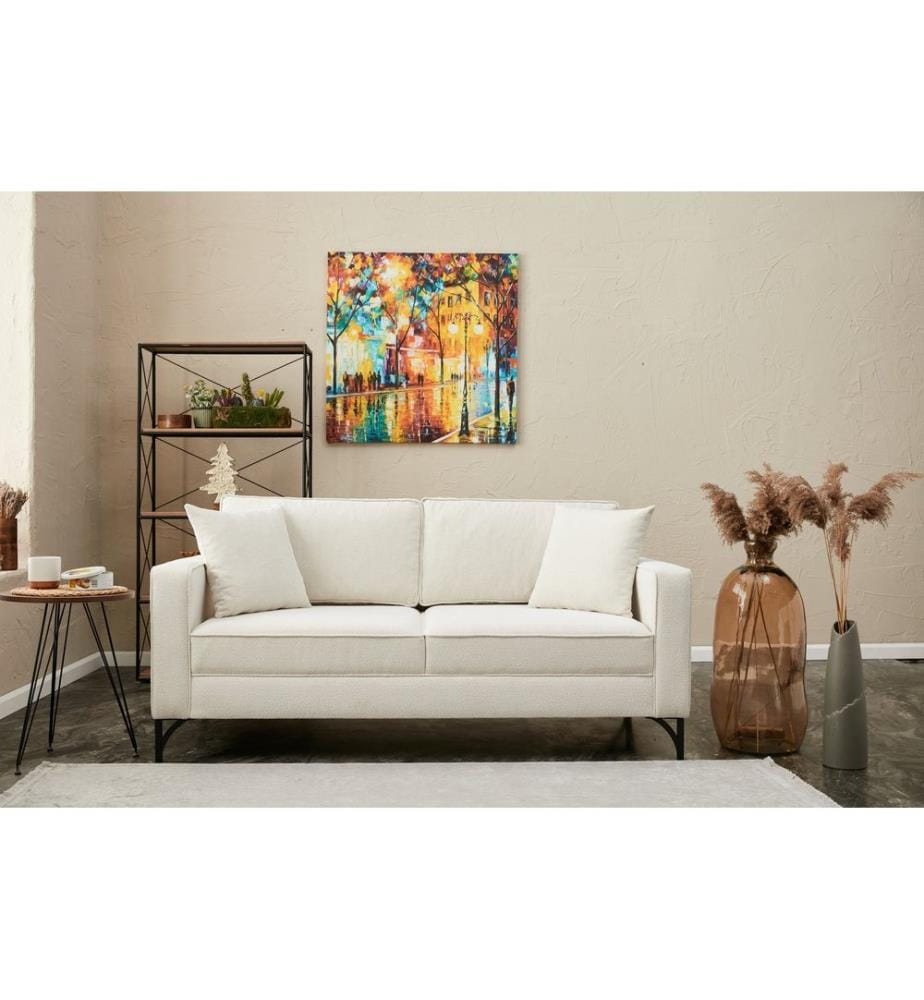 2-Seat Sofa, CreamBlack, Beech Wood Frame, Polyester Fabric