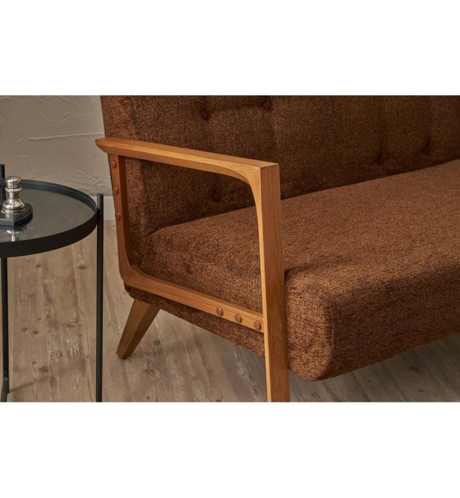 Canapé 2 places, marron, STRUCTURE : BOIS DE HÊTRE, Tissu : 100 % POLYESTER (tissu texturé chenille), pieds en bois