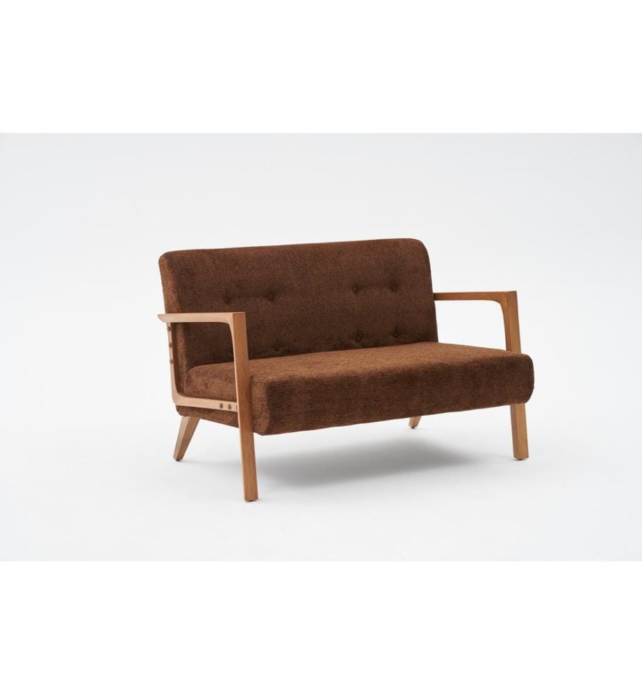 Canapé 2 places, marron, STRUCTURE : BOIS DE HÊTRE, Tissu : 100 % POLYESTER (tissu texturé chenille), pieds en bois