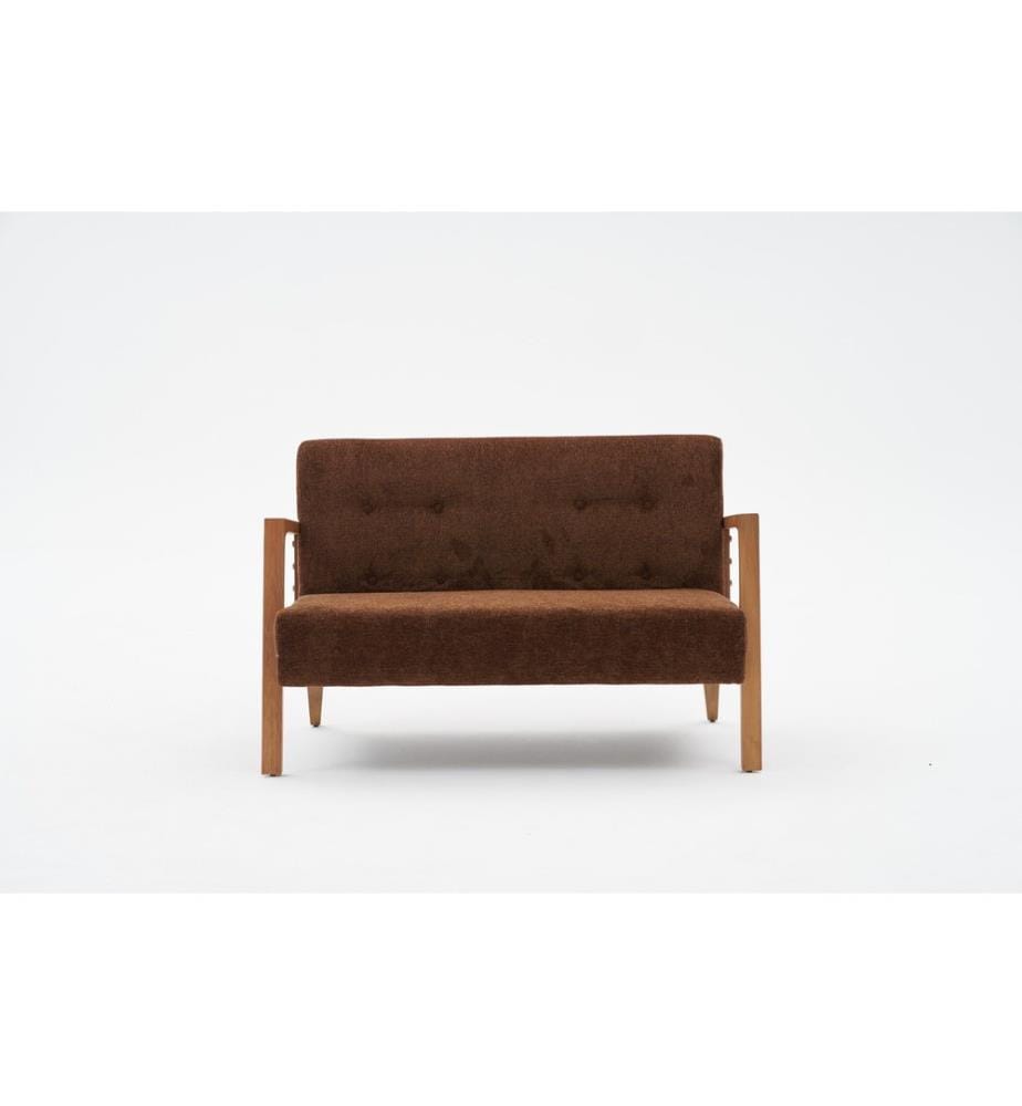 Canapé 2 places, marron, STRUCTURE : BOIS DE HÊTRE, Tissu : 100 % POLYESTER (tissu texturé chenille), pieds en bois