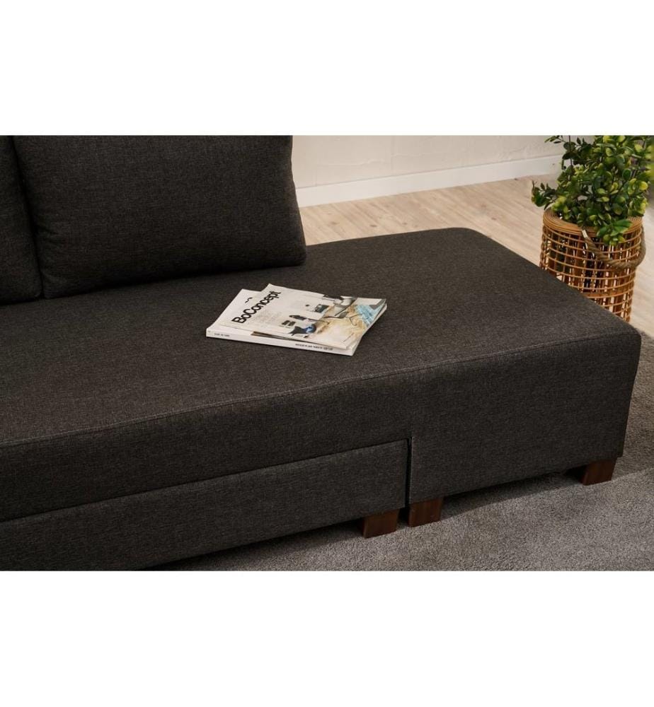 Corner Sofa-Bed, Anthracite, Frame: WOODEN / PARTICLE BOARD, Fabric: COTTON / POLYESTER