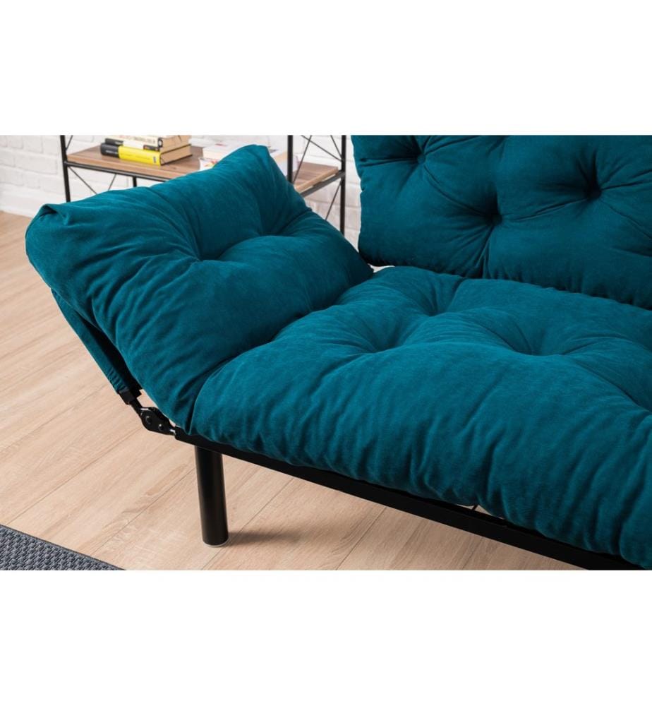 2-Seat Sofa-Bed, Petrol Blue, Metal Frame, Microfibre Fabric Fabric
