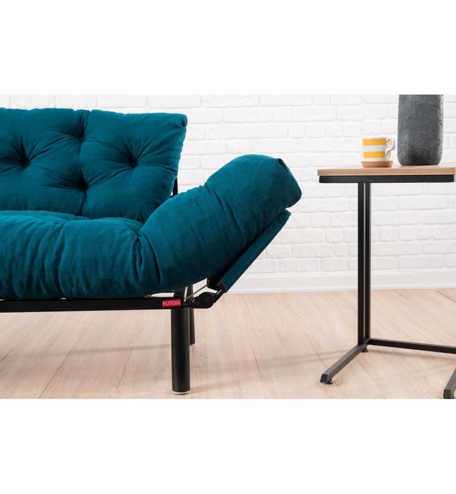 2-Seat Sofa-Bed, Petrol Blue, Metal Frame, Microfibre Fabric Fabric