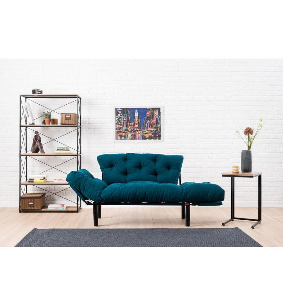 2-Seat Sofa-Bed, Petrol Blue, Metal Frame, Microfibre Fabric Fabric
