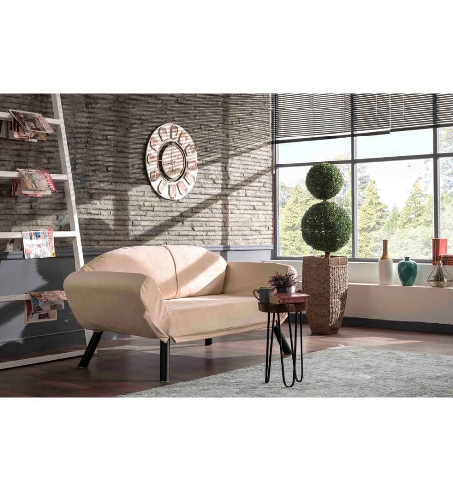 2-Seat Sofa-Bed, Cream, Metal Frame, Easy Clean Replacable Fabric Fabric