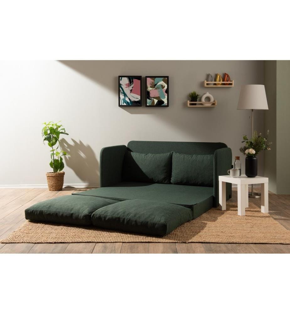 2-Seat Sofa-Bed, Green, Frame: 100% METAL , Fabric: LINEN FABRIC, Metal Legs