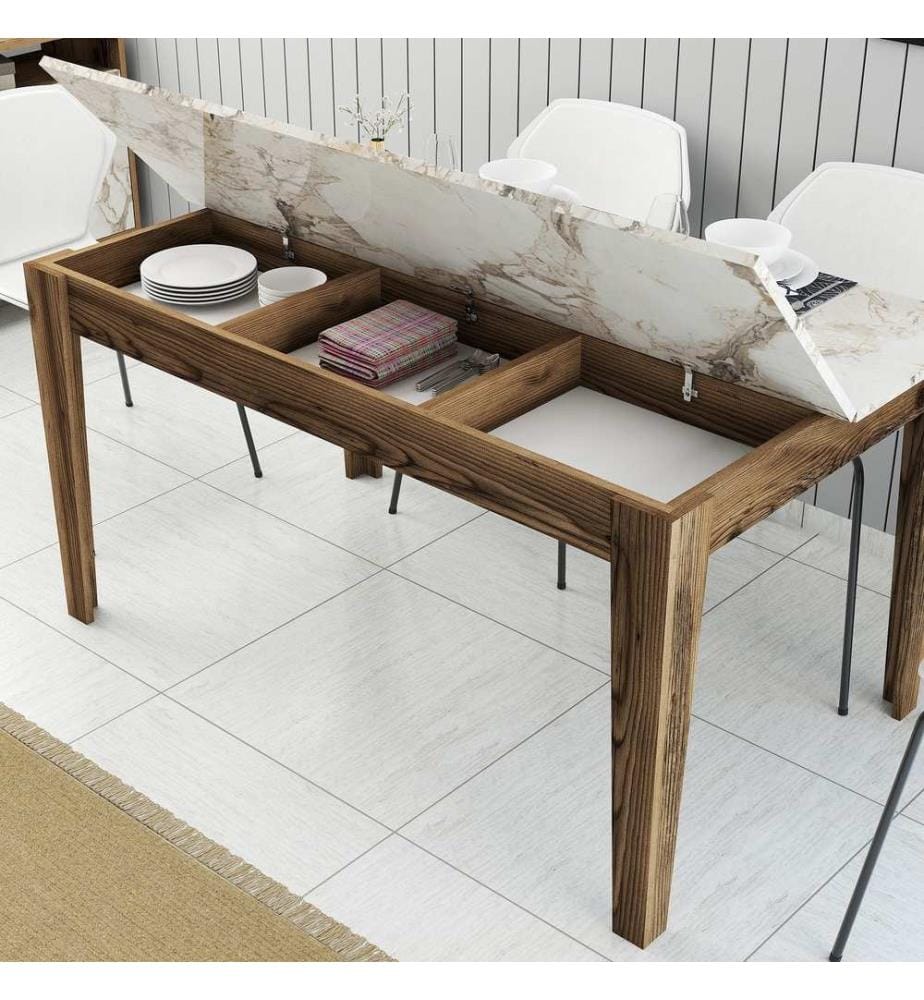 Dining Table, WalnutWhite, Melamine Coated Particle Board