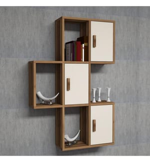 Colore In Noce, Crema, Mensole A Parete, 112,6X50X20 cm, Piastra Di Particelle Con Rivestimento A Base Di Melamina
