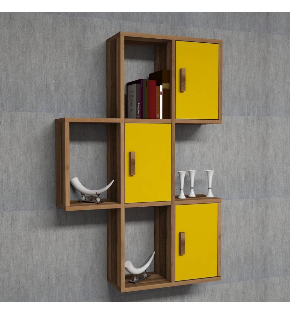 Wall Shelf, WalnutYellow, Melamine Coated Particle Board