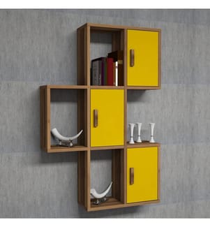 Colore In Noce, Giallo, Mensole A Parete, 112.6X50X20 cm, Piastra Di Particelle Con Rivestimento Melamina
