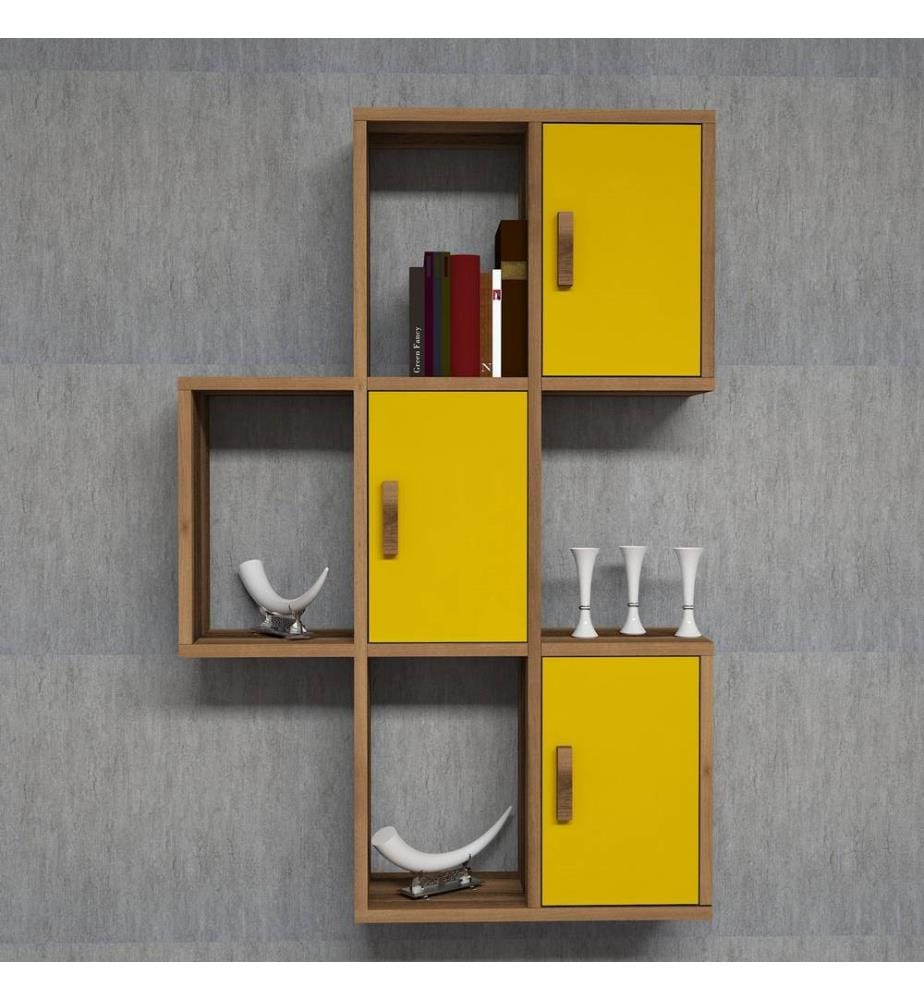 Wall Shelf, WalnutYellow, Melamine Coated Particle Board