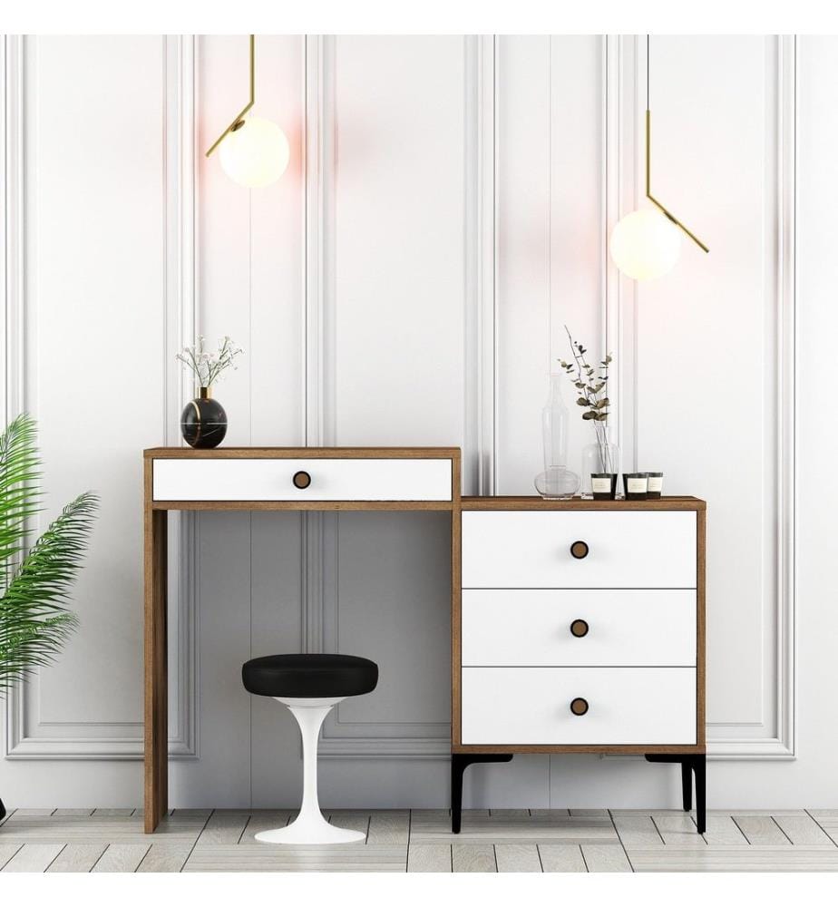 Make-up Table, WalnutWhite, Melamine Coated Particle Board