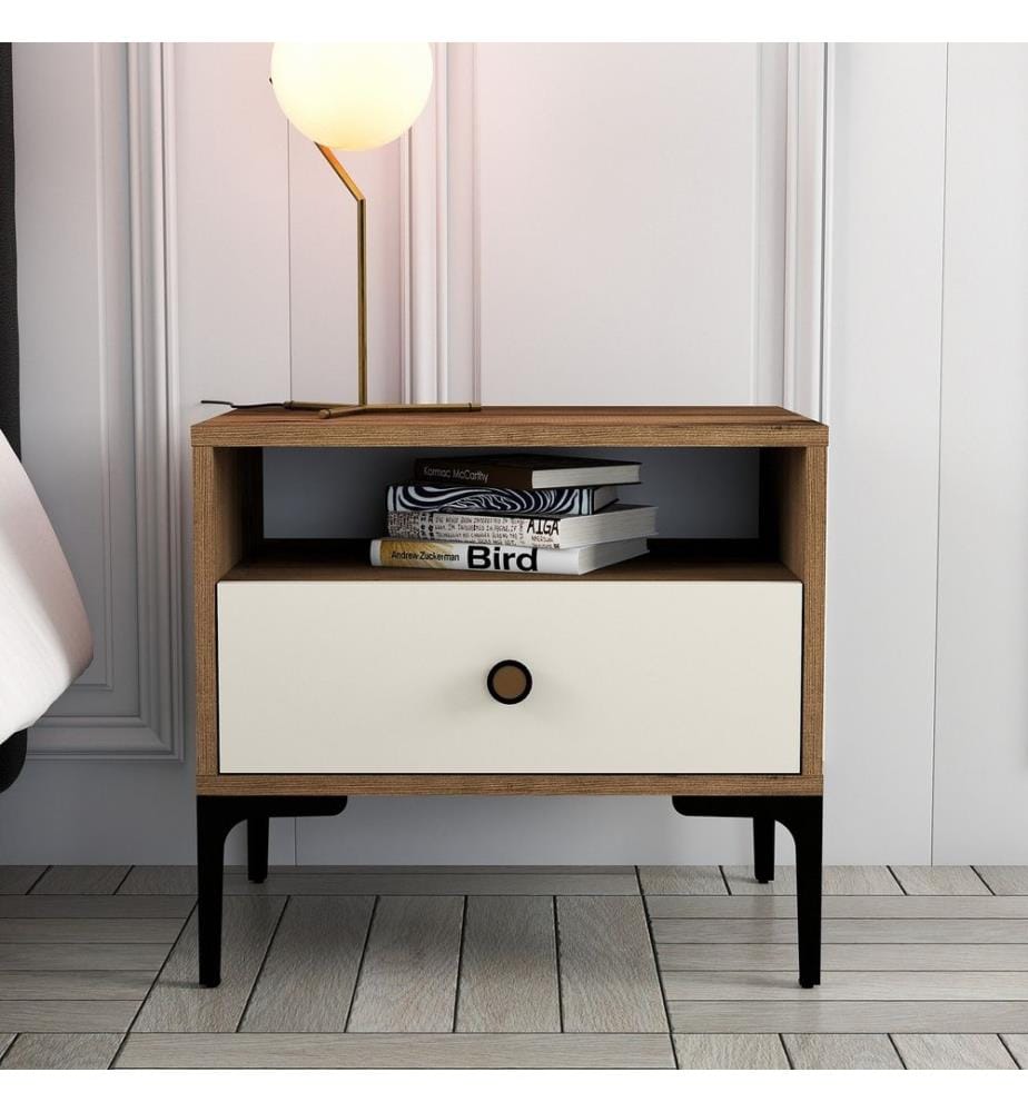 Nightstand, WalnutCream, Melamine Coated Particle Board