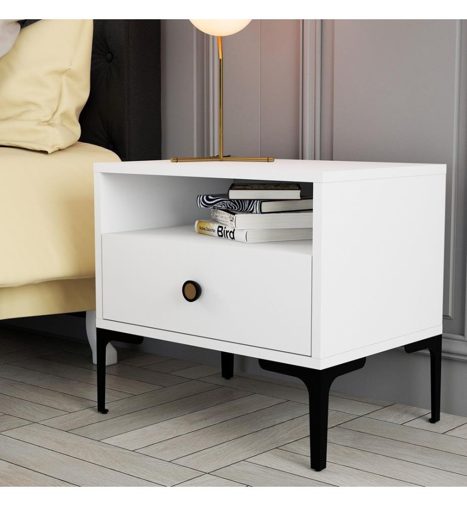 Nightstand, White, Melamine Coated Particle Board