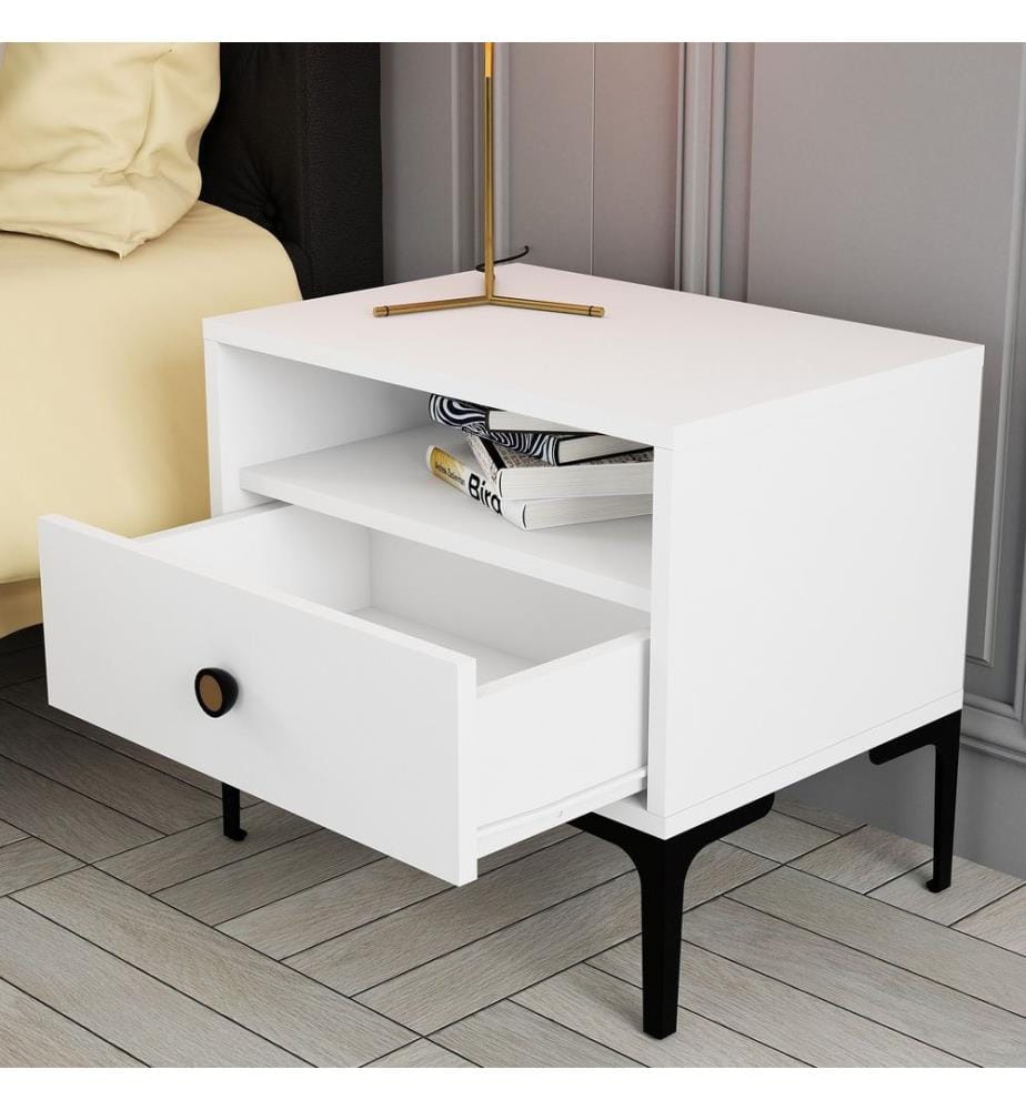 Nightstand, White, Melamine Coated Particle Board