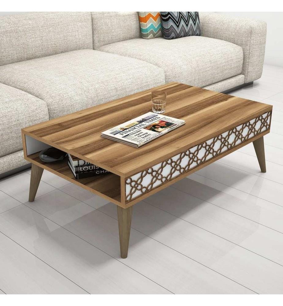 Nussbaumfarbe,Weiss, Couchtische, 36,6X105X60 cm, Melaminbeschichtete Partikelplatte