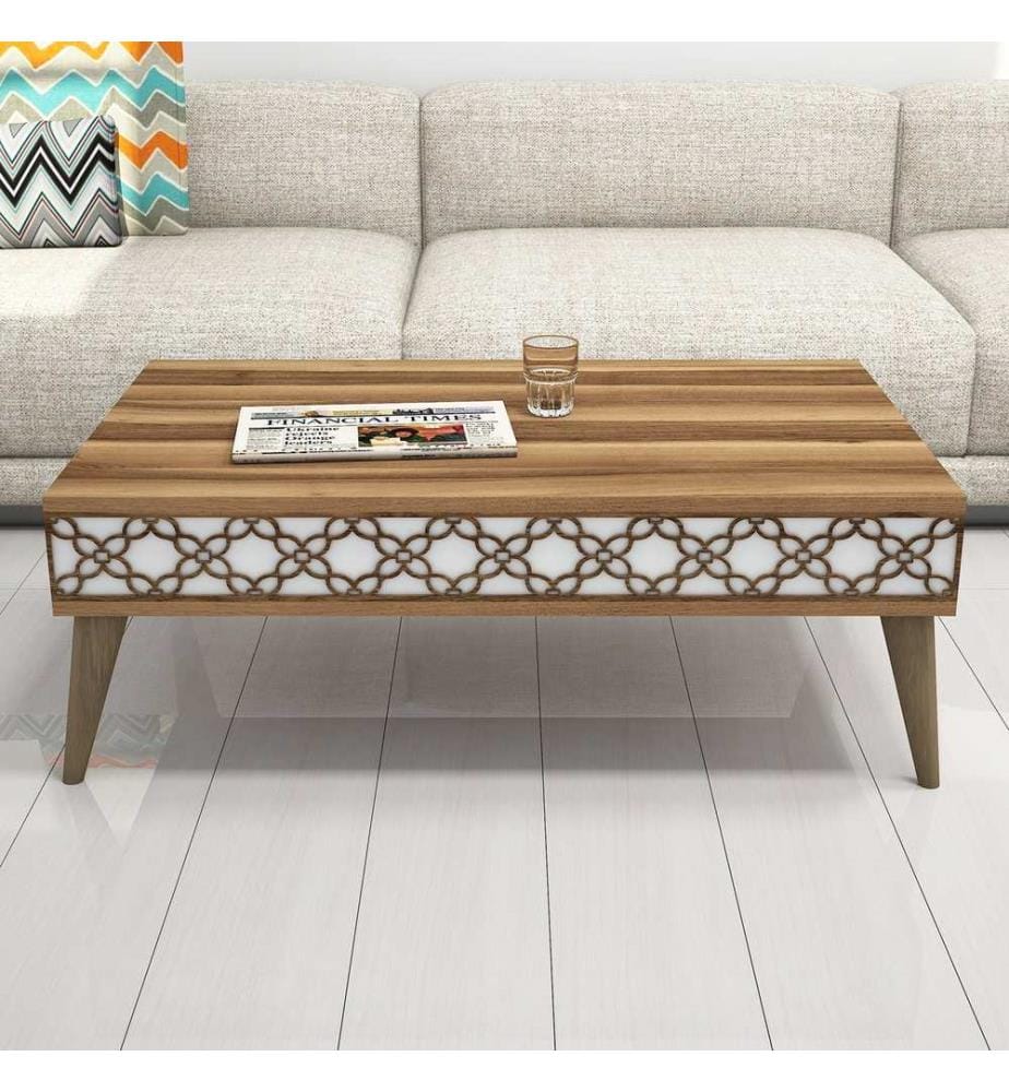 Nussbaumfarbe,Weiss, Couchtische, 36,6X105X60 cm, Melaminbeschichtete Partikelplatte