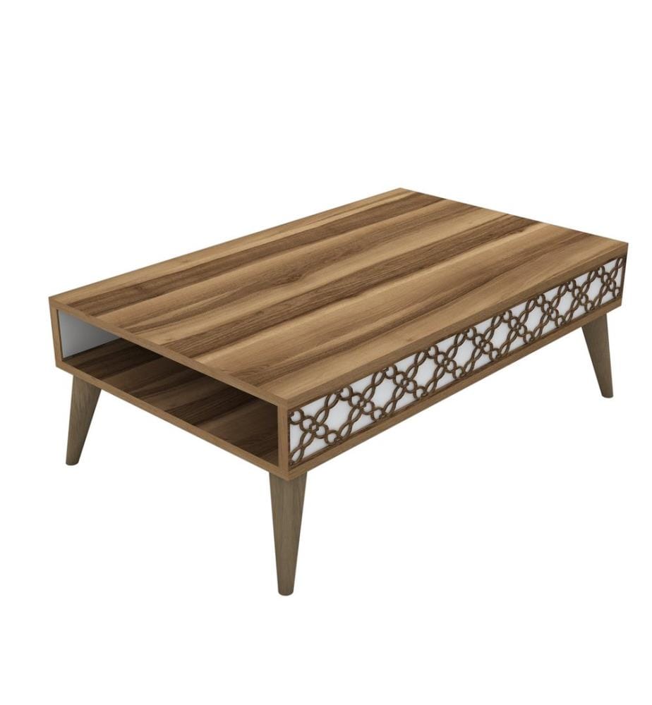 Nussbaumfarbe,Weiss, Couchtische, 36,6X105X60 cm, Melaminbeschichtete Partikelplatte