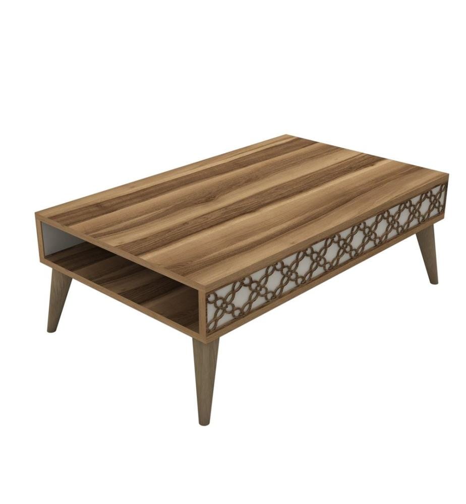 Nussbaumfarbe,Creme, Couchtische, 36,6X105X60 cm, Melaminbeschichtete Partikelplatte