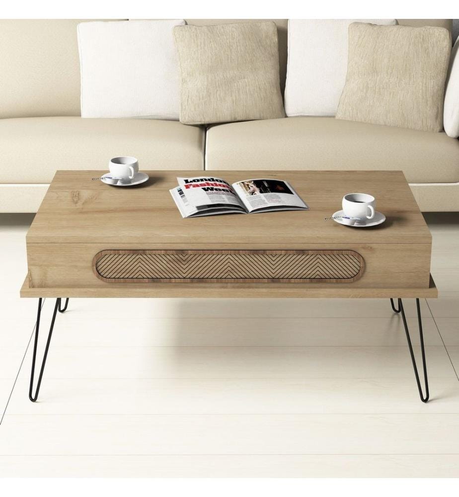 Couleur Chêne, Tables Basses, 45,8X105X56 cm, Assiette De Particules Enrobée De Mélamine