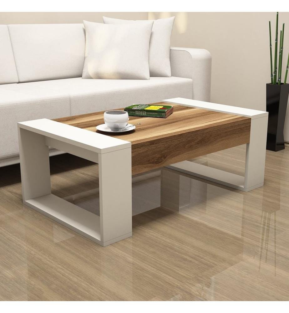 Nussbaumfarbe,Creme, Couchtische, 37,6X102X60 cm, Melaminbeschichtete Partikelplatte