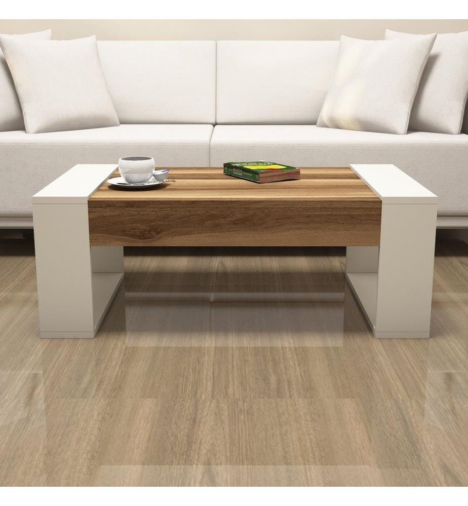 Nussbaumfarbe,Creme, Couchtische, 37,6X102X60 cm, Melaminbeschichtete Partikelplatte