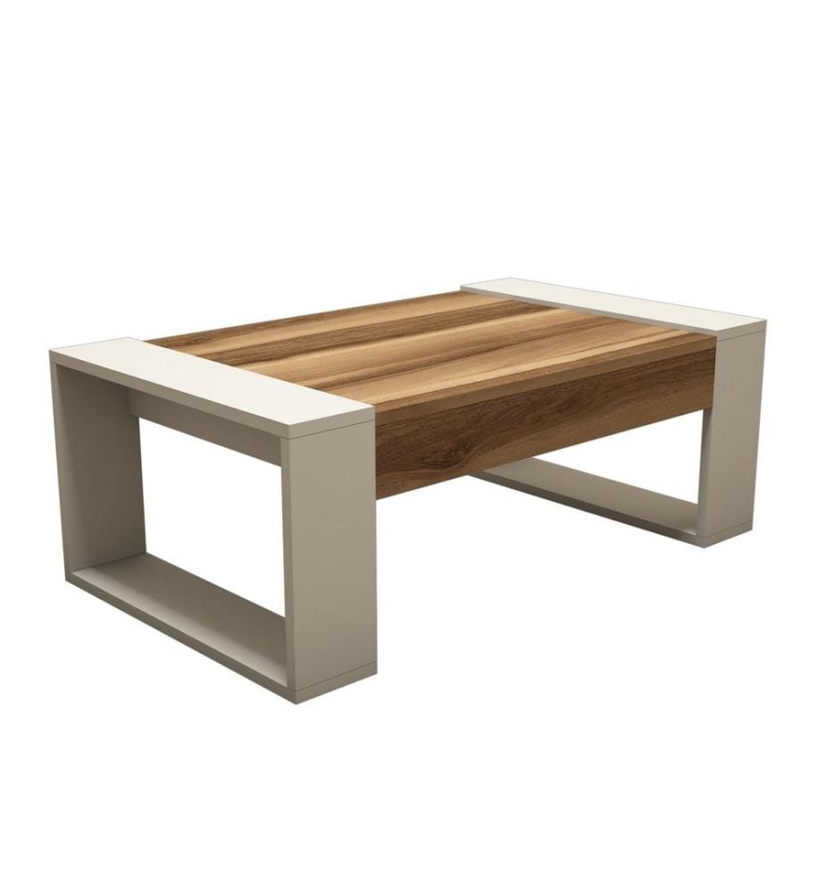 Nussbaumfarbe,Creme, Couchtische, 37,6X102X60 cm, Melaminbeschichtete Partikelplatte