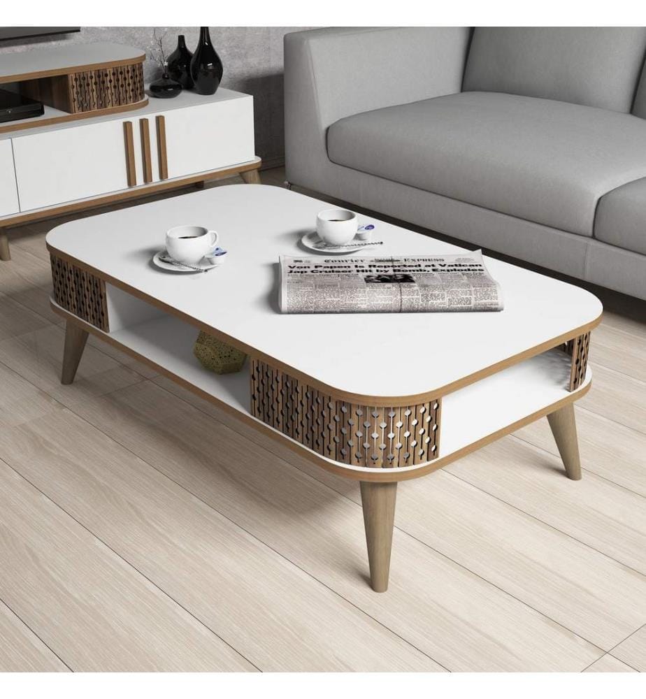 Weiss, Couchtische, 34,6X105X60 cm, Melaminbeschichtete Partikelplatte