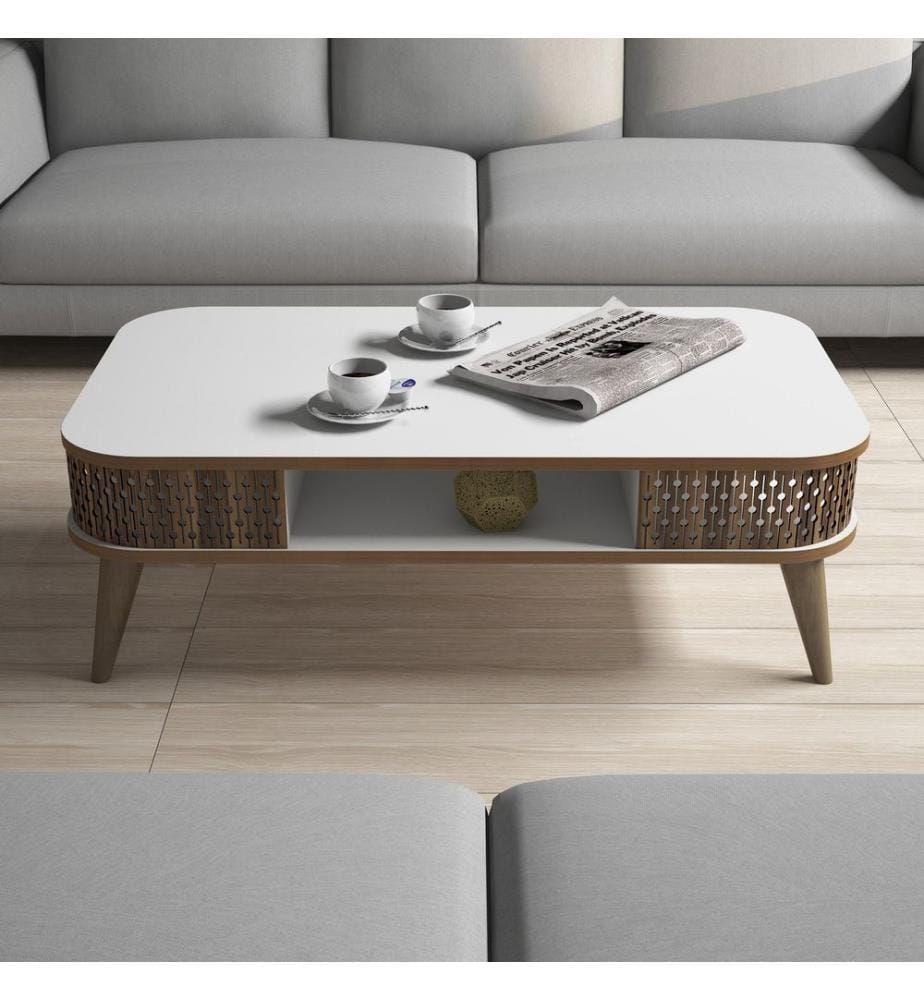 Weiss, Couchtische, 34,6X105X60 cm, Melaminbeschichtete Partikelplatte