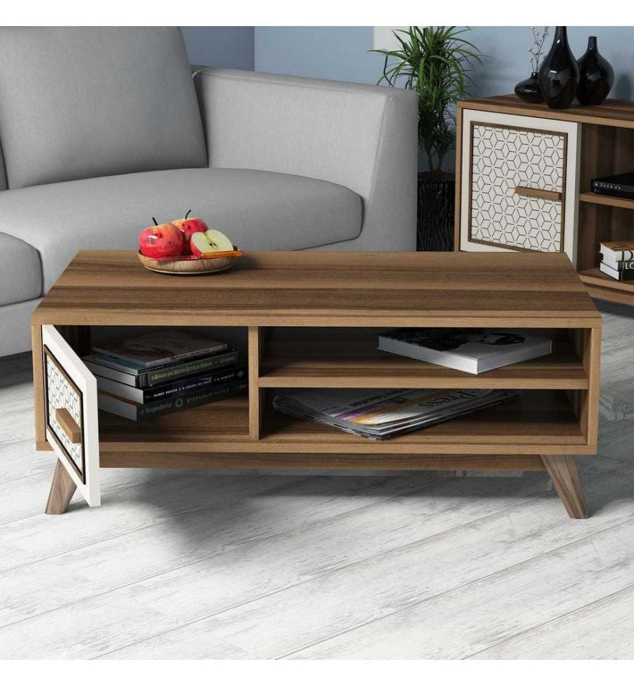 Nussbaumfarbe,Creme, Couchtische, 38,2X105X60 cm, Melaminbeschichtete Partikelplatte