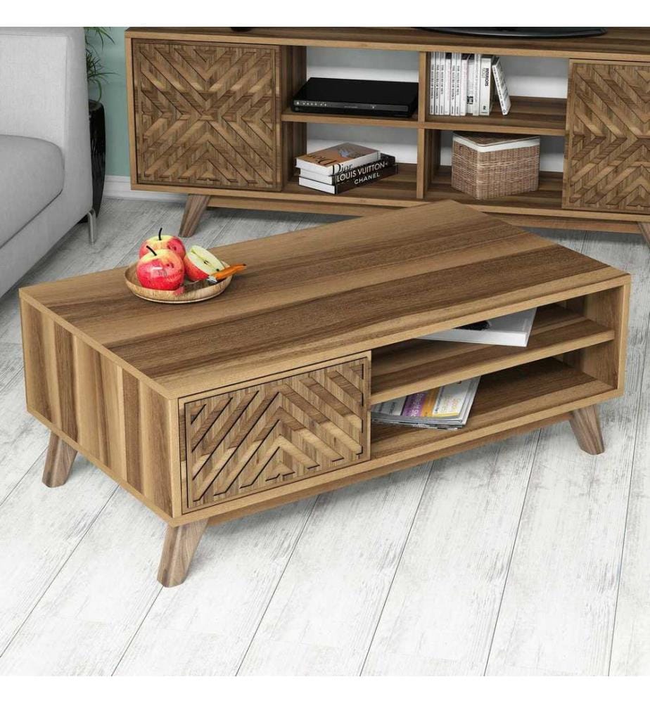Nussbaumfarbe, Couchtische, 38,2X105X60 cm, Melaminbeschichtete Partikelplatte