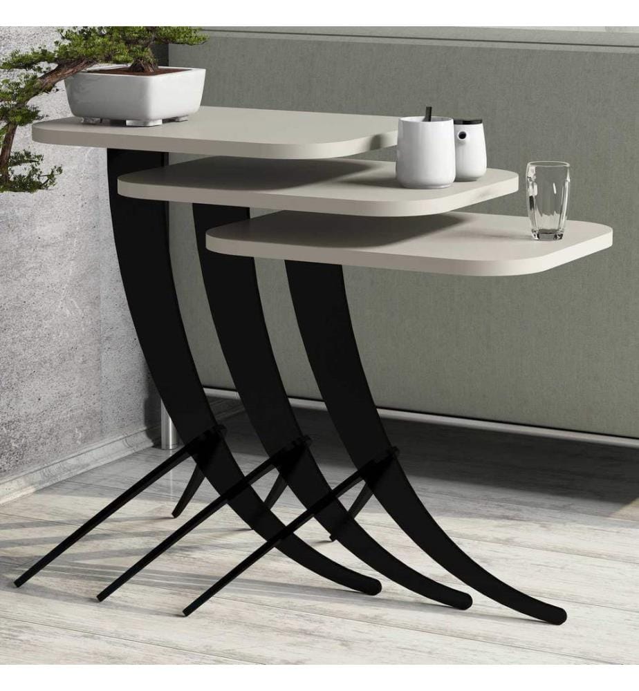 Crème, Tables Basses, 45X35X60 cm, Assiette De Particules Enrobée De Mélamine