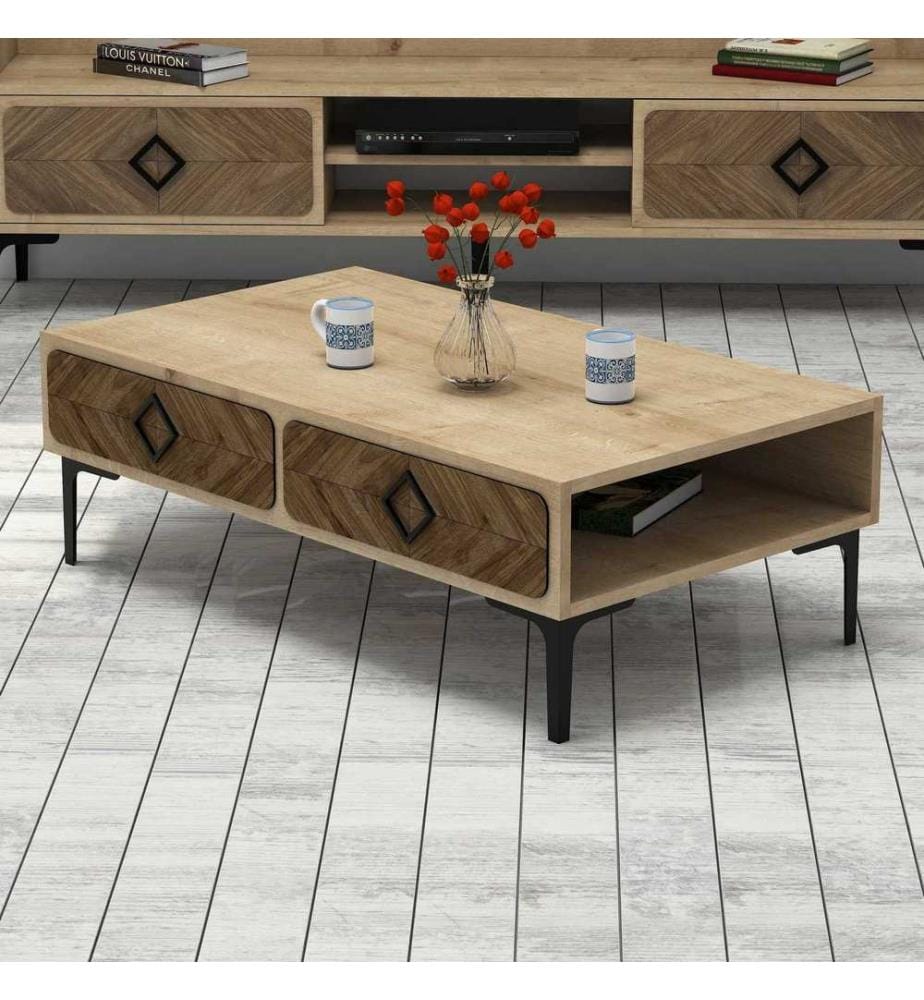 Eichenfarbig, Couchtische, 34,6X105X60 cm, Melaminbeschichtete Partikelplatte
