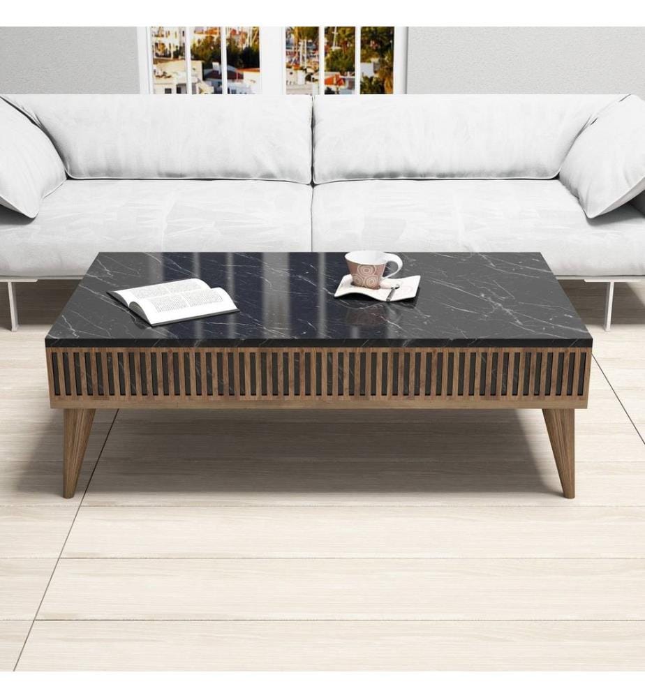 Nussbaumfarbe,Schwarz, Couchtische, 34,6X105X60 cm, Melaminbeschichtete Partikelplatte
