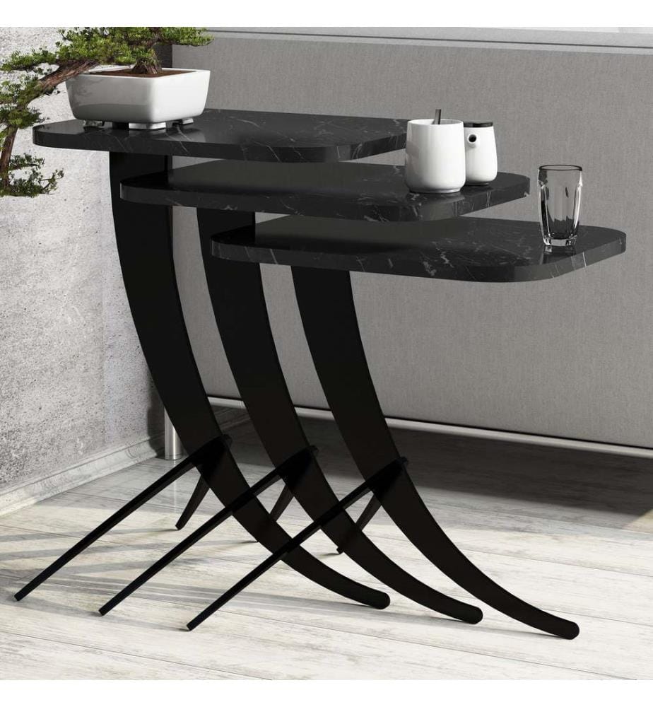 Noir, Tables Basses, 45X35X60 cm, Assiette De Particules Enrobée De Mélamine