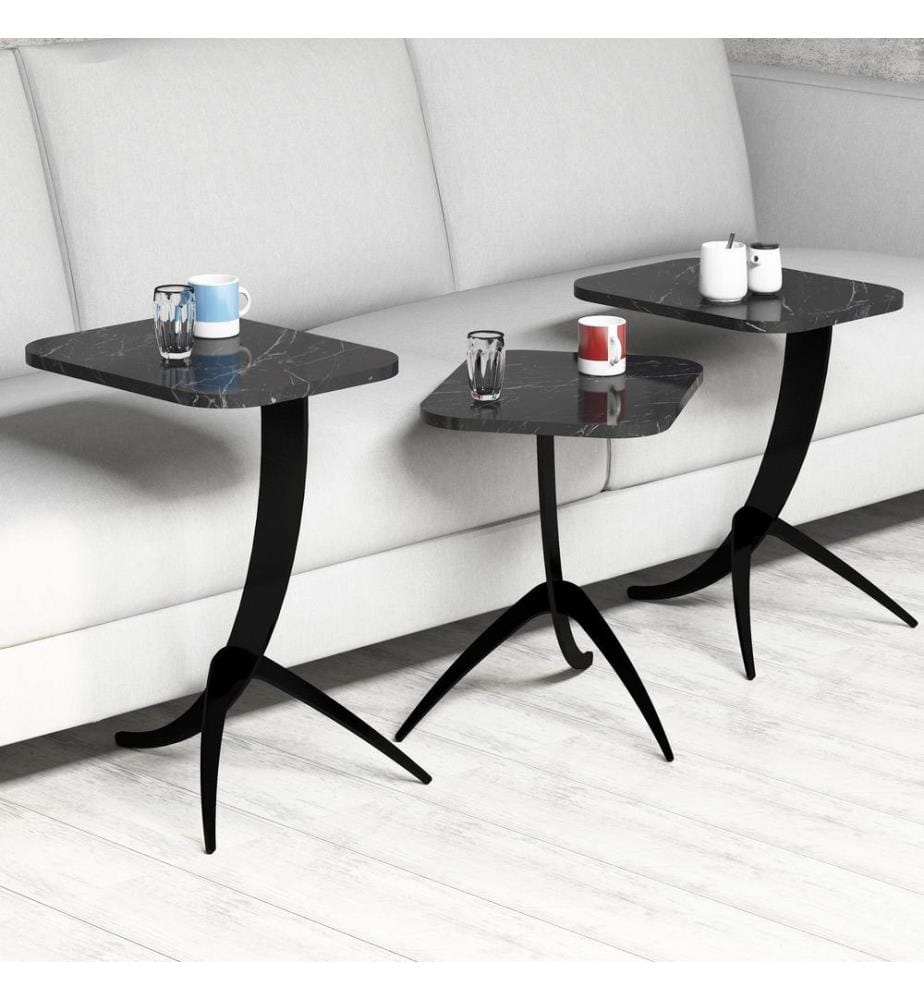 Noir, Tables Basses, 45X35X60 cm, Assiette De Particules Enrobée De Mélamine