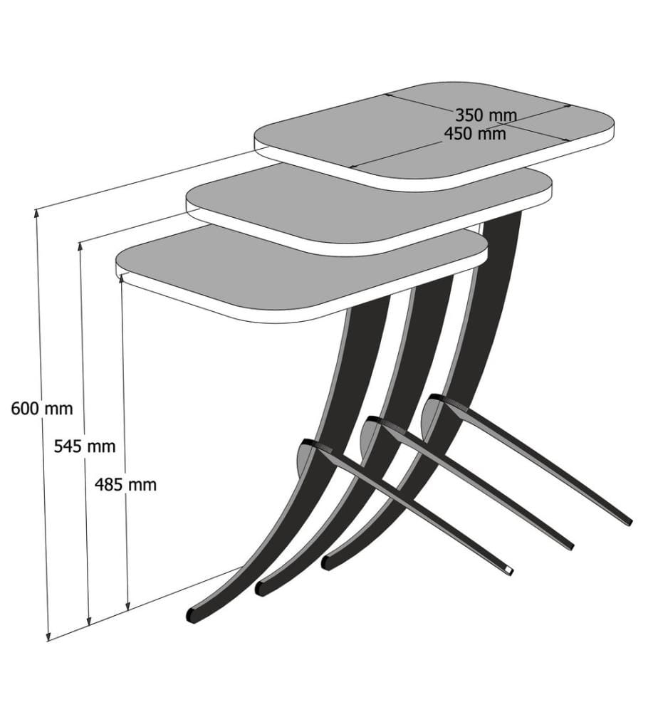 Noir, Tables Basses, 45X35X60 cm, Assiette De Particules Enrobée De Mélamine