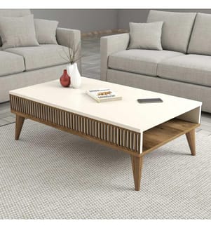 Table basse, Noyer, Crème, Panneau de particules mélaminé