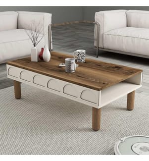 Table basse, crème, panneau de particules 100 % mélaminé